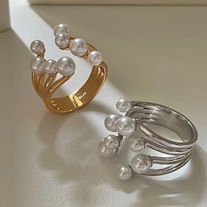 925 Srebro Sterlingowe Współczesny Perłowy Otwarty Pierścień Z Perłowymi Pierścieniami Kobiety Fine Jewelry, Perłowy Pierścionek Koralikowy