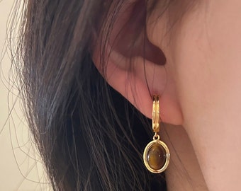 Tiger eye dangle earrings gold, Boho Earring With Natural Tiger-Eye Gemstone Earring, Jewelry gift for her