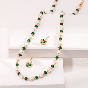 Natürliche Perle grün Edelstein Halskette, Schlüsselbein Halskette Halskette für Frauen Geschenk