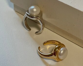 Natural Pearl Silver Ring | 14K Silver Adjustable Ring with Pearl as gift for her