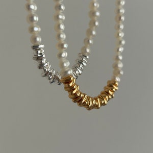 Crushed Silver Natural Pearl Necklace | Pearl Necklace For Men or Women, Freshwater Pearl S925 Necklace, Unisex Jewelry