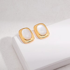 Sterling silver mother-of-pearl earrings | Dainty 925 White Luxury Wedding Bridal Bridesmaid Feminine Shell Studs