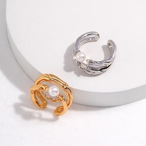 Sterling silver natural pearl ring Minimalist style gift for her