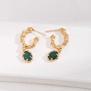 Sterling Silver Malachite Drop Earrings, Green Gemstone Earrings, Dangle Drop Earrings for mom, Christmas Jewelry