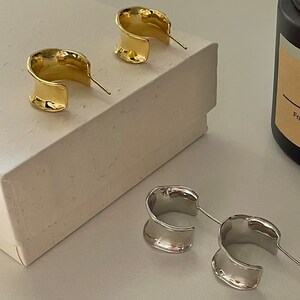 French Vintage Minimalist Sterling Silver K Gold Plated Earrings  ｜ Double Ram Hoop Earrings