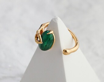 Anillo de malaquita verde, anillo vintage, anillo de piedra verde, anillo ovalado verde, regalo de dama de honor, ajustable
