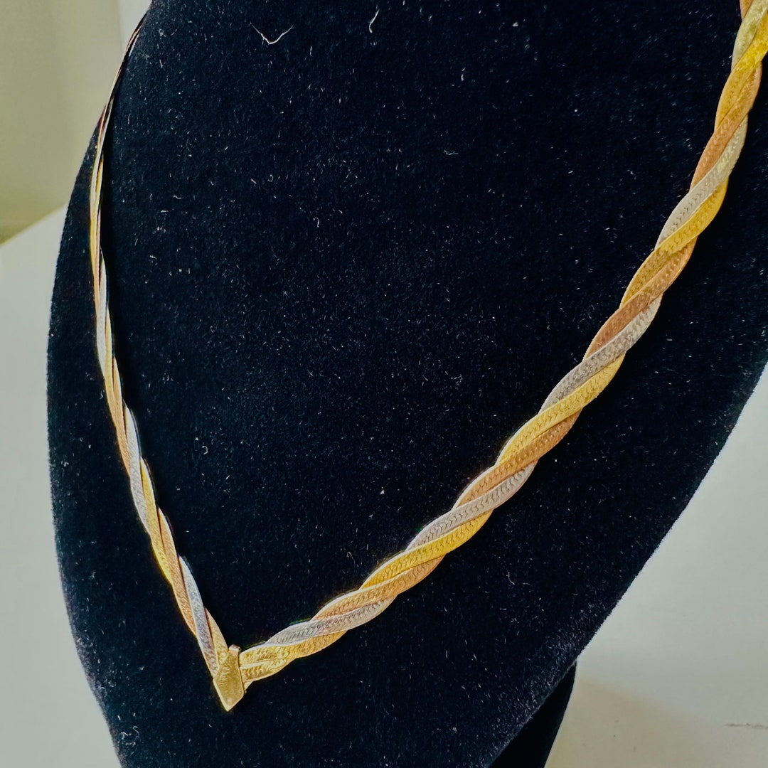 A Vintage 9ct Tricolour Gold V Line Necklace. Length 40.5cm Etsy