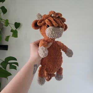 READY TO SHIP Highland Cow Crochet Snuggler / Lovey /Stuffy /Handmade