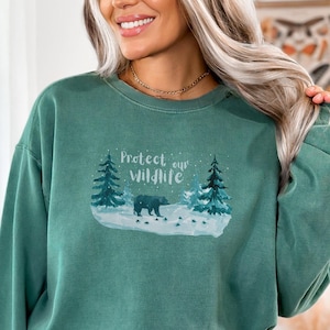 Bear in Forest Comfort Colors® Sweatshirt, Protect our Wildlife Sweater, Mountain Lover Pullover, Outdoor Lover Shirt, Gift for Nature Lover