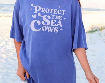 Comfort Colors® Protect the Sea Cows T-Shirt, Cute Florida Manatee Top, Animal Lovers Top, Nature Life Distressed Top, Oversized Beach Tee