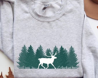 Winter Forest With Reindeer Sweatshirt, Women's Cozy Christmas Sweater, Festive Holiday Pullover, Christmas Party Shirt, Cute Winter Sweater
