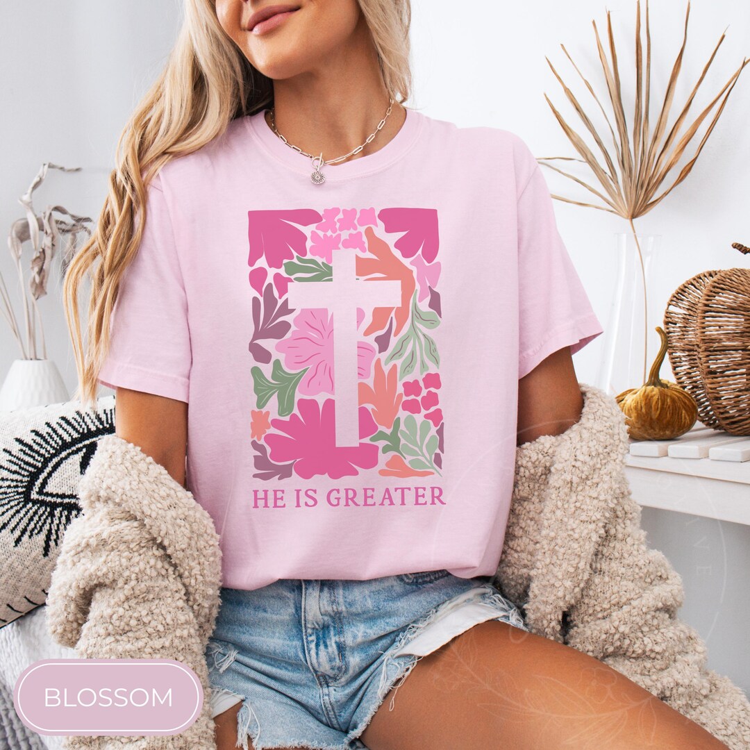 Comfort Colors® Christian Cross Shirt With Floral Design, Bible Verse ...