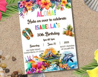 ALOHA BIRTHDAY PARTY Template Luau Template Tropical Birthday Invitation Hawaii Template Pool Party Hawaiian birthday invite download