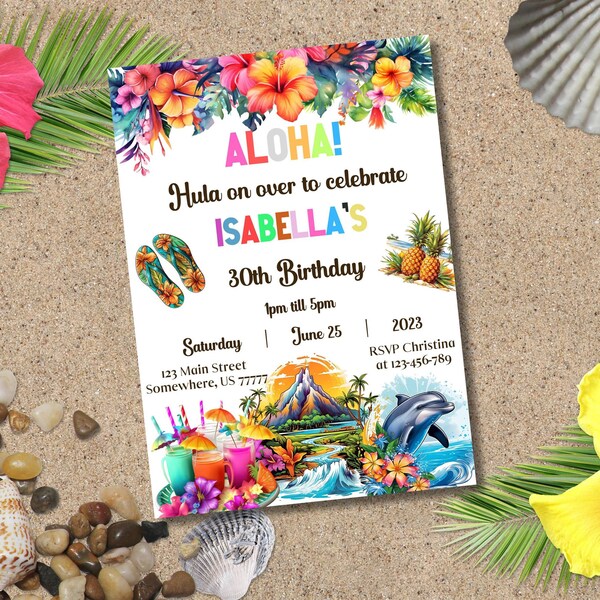 Luau Birthday Party Invitation Hawaiian Birthday Party Invite Printable ...