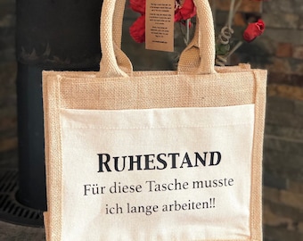 Jute Tasche / Geschenkverpackung Rente - Ruhestand -Kollegin - Deko - Abschied - Abschiedsgeschenk Kollege - Kleinigkeit Rentner Rentnerin