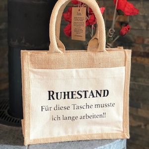 Jute Tasche / Geschenkverpackung Rente Ruhestand Kollegin Deko Abschied Abschiedsgeschenk Kollege Kleinigkeit Rentner Rentnerin Bild 1