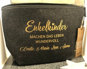 Kosmetiktasche Filz „Enkelkinder machen  das Leben.. “ Geschenk- Kleinigkeit, Tasche Weihnachten Oma Opa personalisiert Namen Organizer