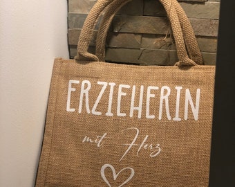 Jute Tasche / Geschenktasche Tagesmutter - Erzieher - Erzieherin - Lehrerin - Abschied -  mit Herz  personalisiert - Weihnachten Kleinigkeit