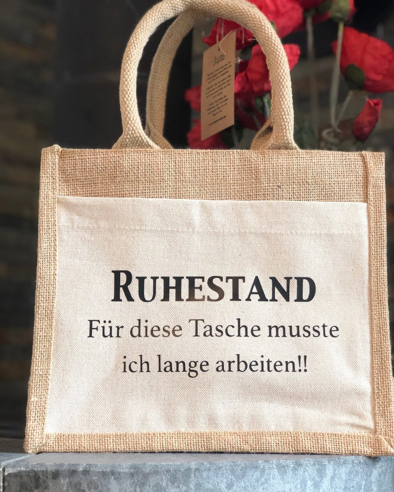 Jute Tasche / Geschenkverpackung Rente Ruhestand Kollegin Deko Abschied Abschiedsgeschenk Kollege Kleinigkeit Rentner Rentnerin Bild 2