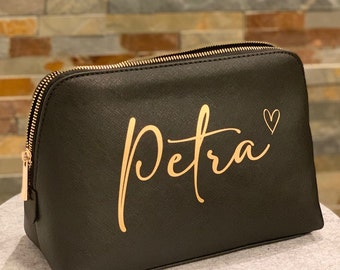 Personalized cosmetic bag with name and heart make-up bag imitation leather - gift idea Valentine's Day birthday