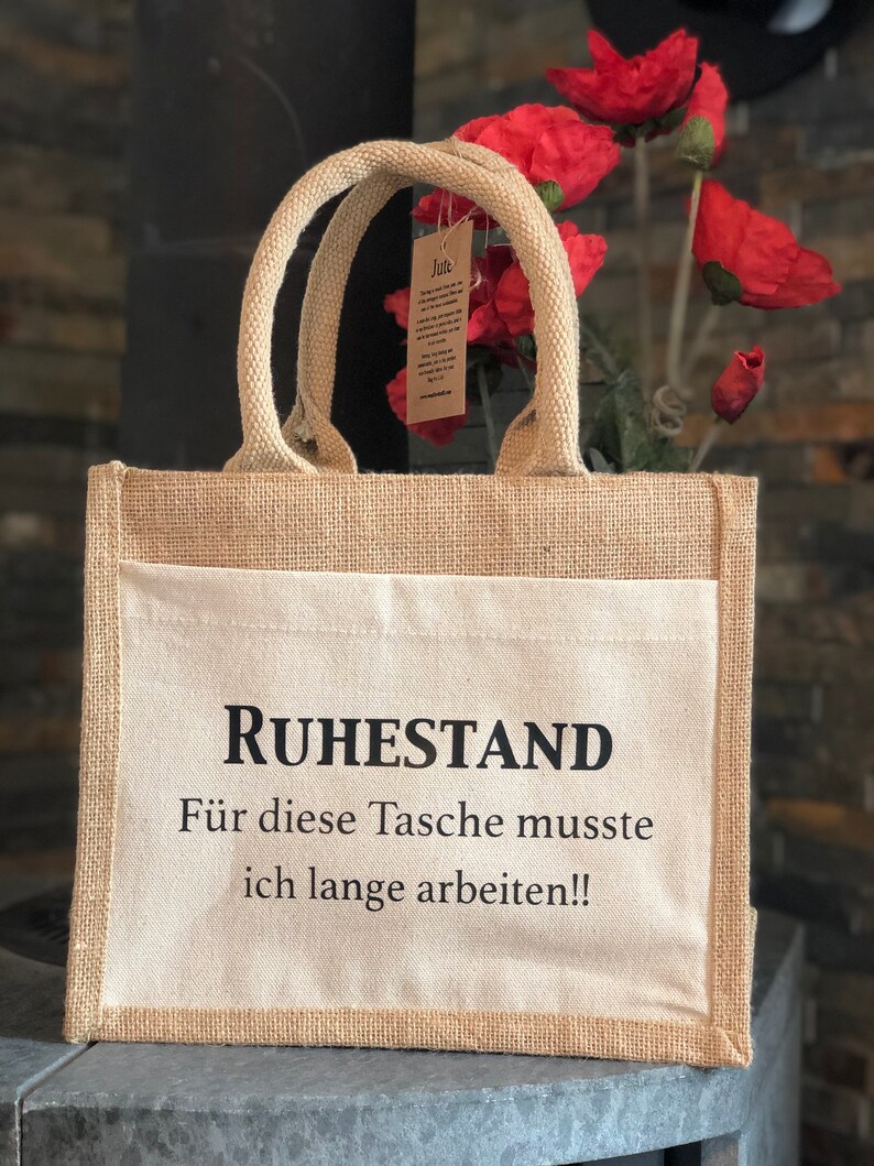 Jute Tasche / Geschenkverpackung Rente Ruhestand Kollegin Deko Abschied Abschiedsgeschenk Kollege Kleinigkeit Rentner Rentnerin Bild 3