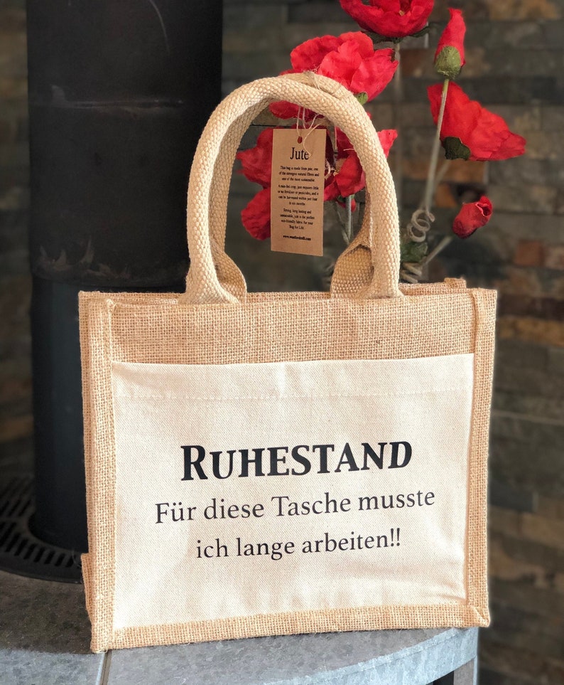 Jute Tasche / Geschenkverpackung Rente Ruhestand Kollegin Deko Abschied Abschiedsgeschenk Kollege Kleinigkeit Rentner Rentnerin Bild 1