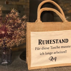 Jute Tasche / Geschenkverpackung Rente Ruhestand Kollegin Deko Abschied Abschiedsgeschenk Kollege Kleinigkeit Rentner Rentnerin Bild 5