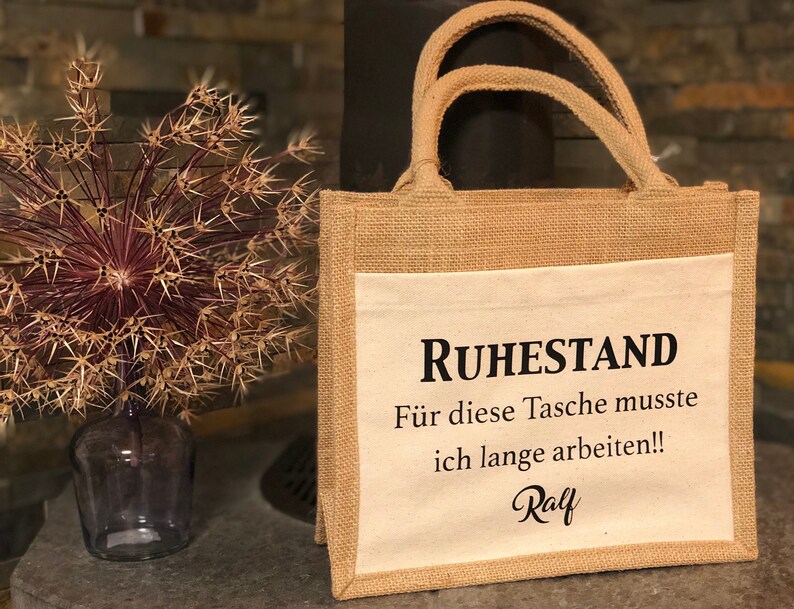 Jute Tasche / Geschenkverpackung Rente Ruhestand Kollegin Deko Abschied Abschiedsgeschenk Kollege Kleinigkeit Rentner Rentnerin Bild 5