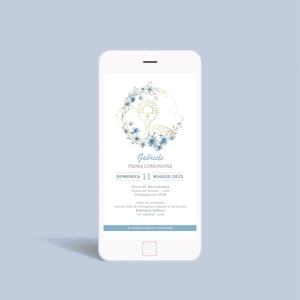 Invito Digitale Comunione - Classico - Elegante - Floreale Azzurro