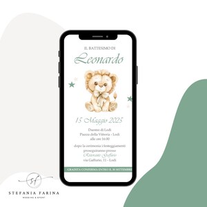 Invito Digitale Battesimo - Animaletti - Leoncino - Verde -  Coccodrillo  - Bambino - Elegante - Fiocco -Pinguino - Acquarello