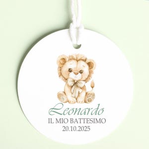 Set di 20 Tag tondi - Etichetta Battesimo animaletti - Bimbo - Cerimonia - Bomboniere - Leone - Acquarello - Verde - Elefante - Pinguino