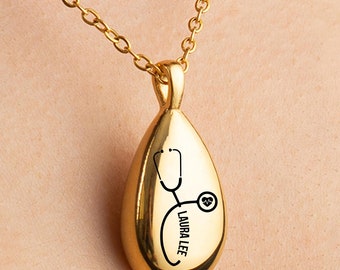 Collana commemorativa personalizzata con ceneri di stetoscopio, ciondolo a forma di urna per infermieri e dottori, incisione personalizzata, regalo di gioielli per la cremazione, regalo di Natale