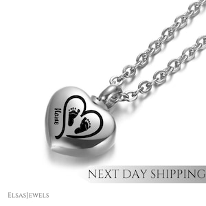 Collar de urna con huellas de bebé personalizado, huellas de bebé grabadas a medida para cenizas, joyería conmemorativa, collar de urna con huellas de bebé