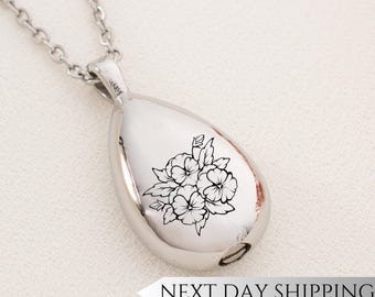 Hibiscus Flower Cremation Necklace: Stainless Steel Urn Pendant, Memorial Keepsake