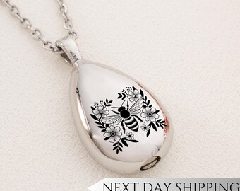 Bee Garden Urn Drop Necklace | Floral Garden Memorial Pendant | Sympathy Gift for Bee and Nature Lovers | Cremation Jewelry
