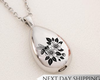 Bee Sunflower Urn Drop Necklace | Sunflower Memorial Pendant | Sympathy Gift for Bee and Sunflower Lovers | Cremation Jewelry