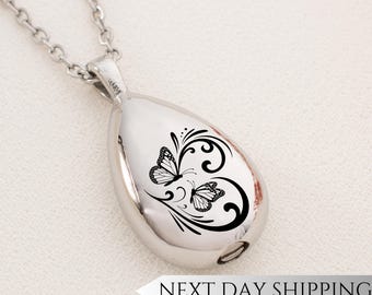 Butterfly Swirl Heart Urn Drop Necklace | Swirl Heart Memorial Pendant | Sympathy Gift for Butterfly Lovers | Cremation Jewelry