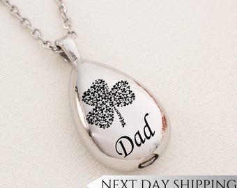 Personalized Clover Urn Necklace: Stainless Steel Cremation Pendant, Memorial Keepsake