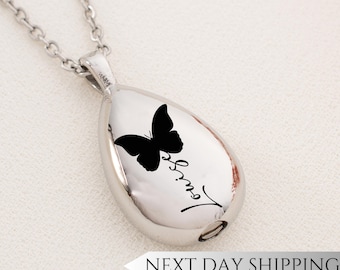 Collar de urna de mariposa personalizado con nombre grabado para cenizas, joyería de recuerdo, soporte para cenizas personalizado, regalo de Navidad