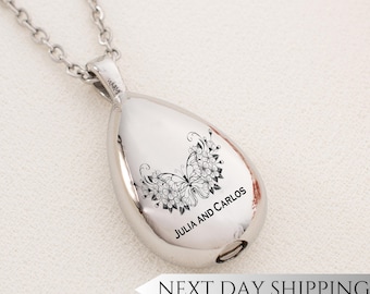 Collar con urna de mariposa personalizado para cenizas, colgante conmemorativo grabado a medida, joyería para cenizas, recuerdo de acero inoxidable, regalo de recuerdo