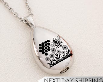Honeycomb Field Urn Drop Necklace | Bees Honeycomb Memorial Pendant | Sympathy Gift for Bee Lovers | Cremation Ash Jewelry