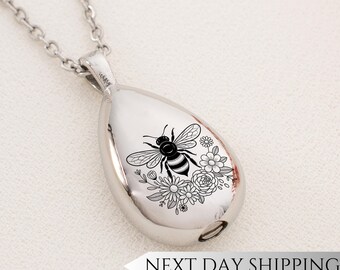 Bee Bouquet Urn Drop Necklace | Flower Bouquet Memorial Pendant | Sympathy Gift for Bee and Flower Lovers | Cremation Jewelry