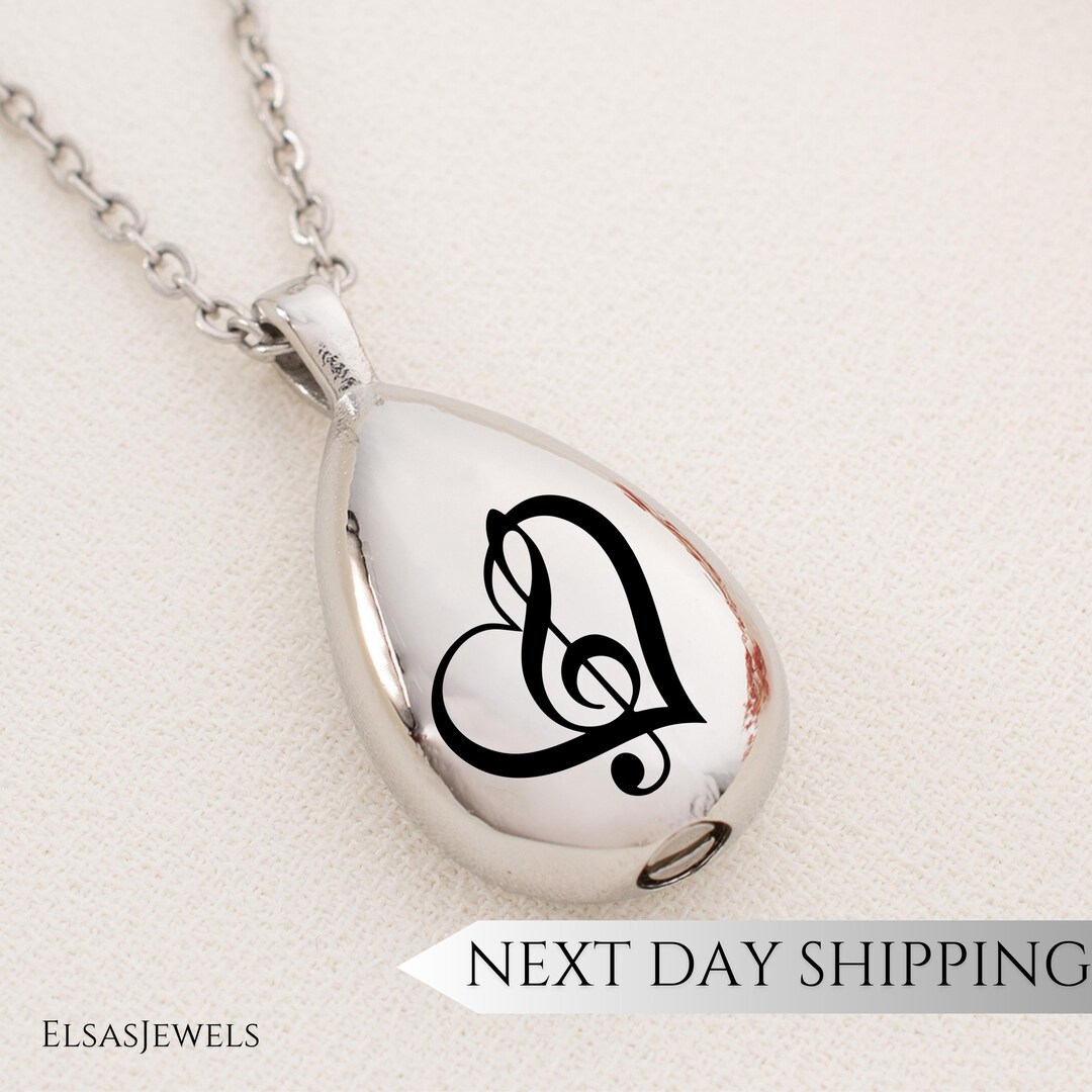 Custom Name Gold Music Note With Heart Urn Necklace, Love Music Note ...