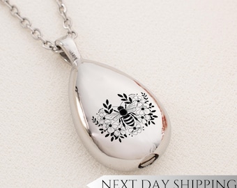 Bee Scattered Flowers Urn Drop Necklace | Floral Memorial Pendant | Sympathy Gift for Bee Lovers | Cremation Ash Jewelry