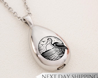Heron Water Scene Urn Drop Necklace | Bird Memorial Pendant | Sympathy Gift for Nature Lovers | Cremation Ash Jewelry