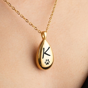 Custom Pet Name Urn, Personalized Cremation Urn Necklace, Loss of Dog Cat Memorial Gift, Teardrop Sympathy Gift, Pet Initial Pawn Necklace