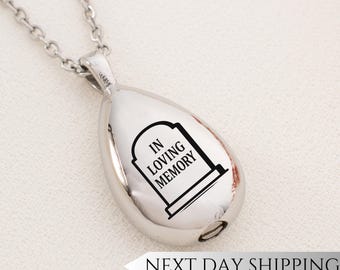 Teardrop Memorial Urn Necklace: Stainless Steel Ashes Keepsake Jewelry