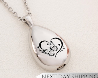 Butterfly Heart Urn Drop Necklace | Winged Heart Memorial Pendant | Sympathy Gift for Butterfly Lovers | Cremation Jewelry