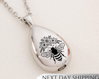 Simple Bee Urn Drop Necklace | Minimalist Bee Memorial Pendant | Sympathy Gift for Bee Lovers | Cremation Ash Jewelry