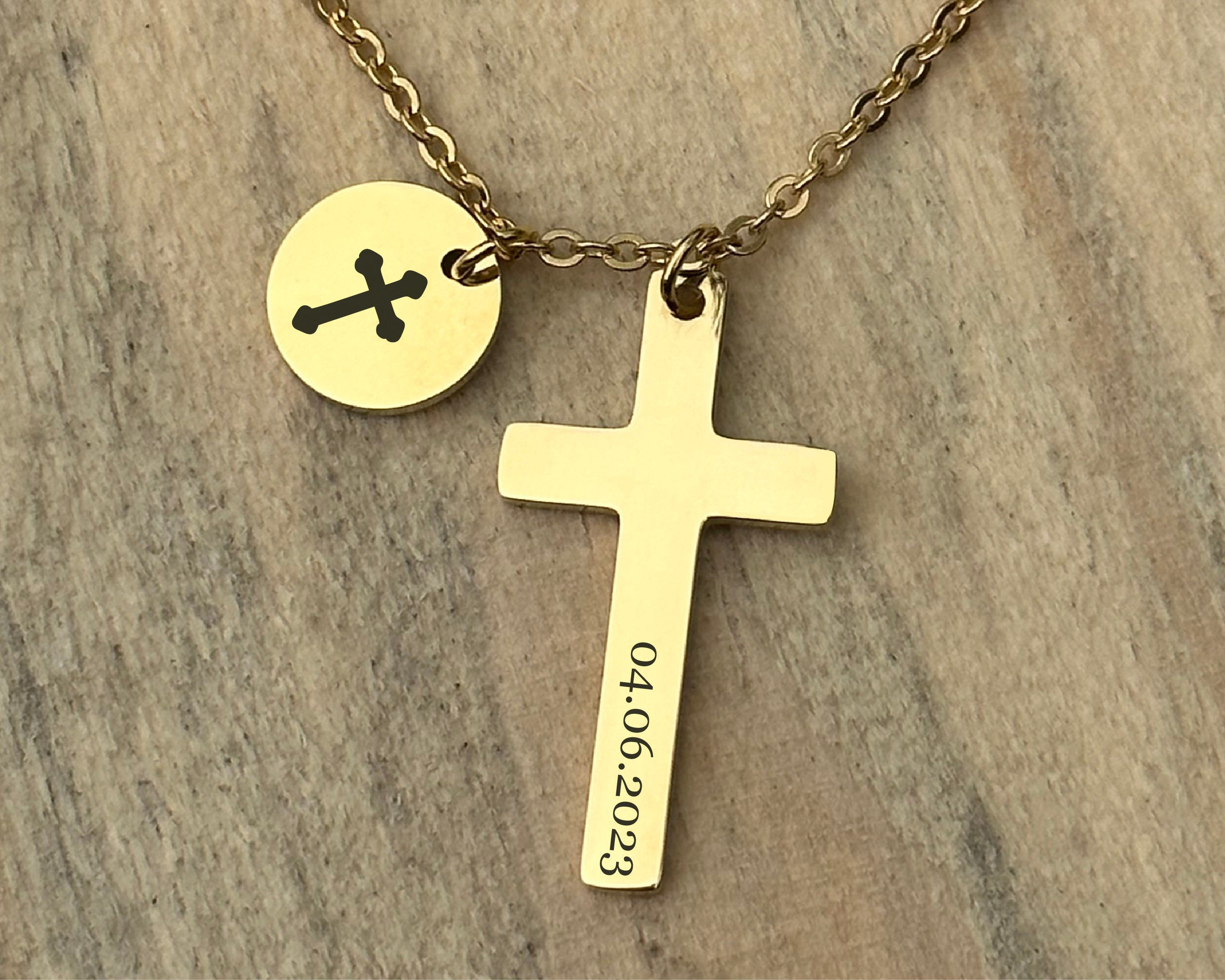 Personalized CROSS NECKLACE Men Women Boys Girls Custom Engraved ...